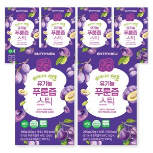 엔트리뉴 100% 유기농 푸룬즙 스틱, 6박스, 280g