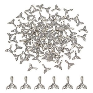 100개 물고기 꼬리 합금 펜던트 장식 DIY 악세사리 귀걸이 목걸이 키링 부자재 15x13x2mm 구멍: 2.2mm, 은색