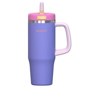 SGAKIC 원터치 보온보냉 텀블러 손잡이 차량용 대용량 빨대 물병, 퍼플로즈, 1개, 1000ml
