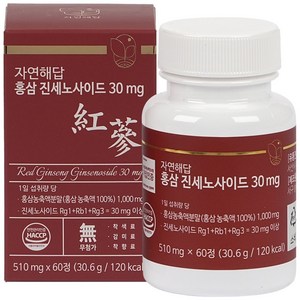 자연해답 6년근 홍삼 진세노사이드 30mg, 1박스, 60정