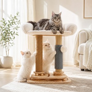 Kipnos 대형 캣타워 원목 대형 고양이 점프대 튼튼한 다기능 직조 캣타워, 1단, 1개