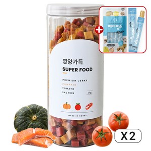 제로랩스 고기가득 영양가득 1kg 져키 소고기 닭고기 양고기 연어 황태 야채 국내산 노즈워크 대용량 강아지 간식 + 사은품 증정, 2개, 영양가득 단호박+토마토+연어
