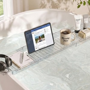 하스몰 4세대 길이조절 반신욕 욕조 트레이 거치대 선반, 1개, 투명
