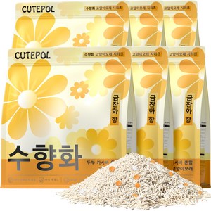 CUTEPOL 두부 카사바 혼합 고양이모래 1.6mm 초극세 입자 응고형 캣 리터, 금찬화 향, 6개, 2.3kg
