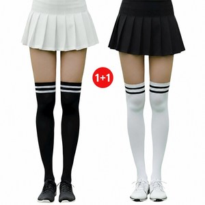 바이제이알 여성 골프스타킹 UV차단 투톤 착시스타킹 자외선차단 오버니삭스 2매 세트, 블랙+화이트, 1개