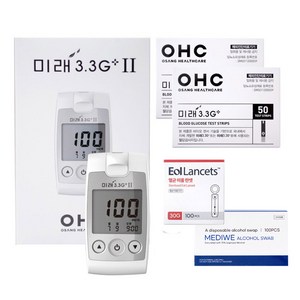 오상헬스케어 미래 3.3G 플러스 혈당측정기 + 시험지100매 + 침 110 + 솜 100매 세트, 1세트