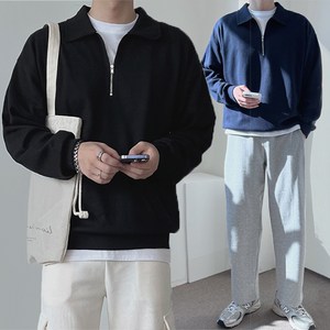 국내제작 무지샵 남자 오버핏 반집업 카라 맨투맨