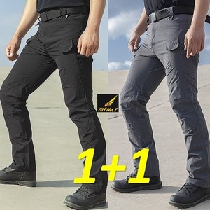 1+1 SWAT IX7 봄 여름 스판 전술바지 남성 카고팬츠 오토바이 캠핑 봄 여름 작업복 군복 바지 낚시바지 SX7, 블랙+그레이, 블랙+그레이