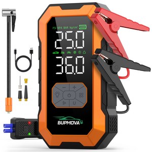 BUPMOVA 4000A 자동차 올인원 점프스타터 에어펌프 대용량 보조배터리 스마트 점프케이블 12V 긴급 시동 점프스타터, 1개, 12400mAh