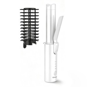 VEMOO 휴대용 무선 고데기 탈부착 빗 브러쉬 32mm 봉고데기 웨이브 S컬 C컬, 화이트, C101-W