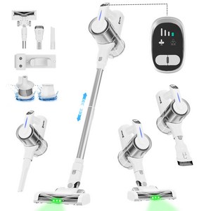 [2025 최신형]Hearten 무선 청소기 원룸/차량용/애완동물 털까지 25000pa+고급 HEPA+ LED+디지털 디스플레이+2in1;+2단 조절; 저소음 최신 휴대용 청소기, White