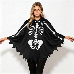 FANSYLI 여성 할로윈망토 코스튬 해골망토 스켈레톤 후드판초 블랙 케이프 파티 분장 코스프레 이벤트의상 X2609S15