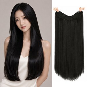 리노아 V형 헤어피스 60cm 자연 숱늘림 긴머리 가발 간편 착용, 1개, 내추럴블랙