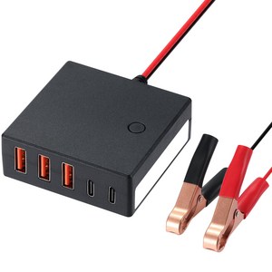 차량용 5구 USB 충전 어댑터 12V/24V 포트당 2.4A 배터리집게 포함, 블랙, 5구 USB 충전기