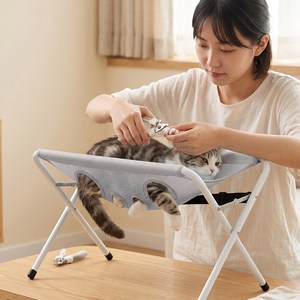 EVIO 강아지 고양이 접이식 미용보조대 해먹 거치대(긁림 물림 방지 목욕발톱정리용), 1개, 회색