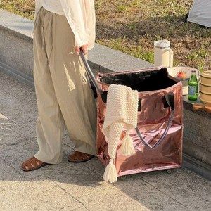 공간백서 무소음 바퀴탈착 롤링카트 쇼핑카트 장바구니 캐리어, 1개, 로즈골드