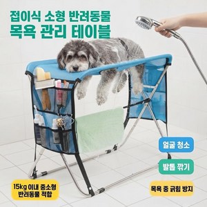 강아지 고양이 겸용 목욕 거치대 접이식 애견 미용해먹 미용보조대 물림/긁힘방지 올인원 (소형/중형견겸용), 1개, 블루