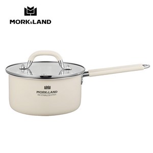MorkLand 크림 컬러코팅 유리뚜껑 실리콘 손잡이 304 스텐 3중 이유식 편수냄비 인덕션 가스레인지 겸용, 베이지, 1개, 18cm