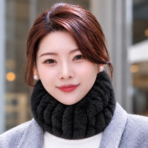 부드러운 렉스 토끼털 넥워머 헤어밴드 리얼퍼 겨울넥워머 털밴드 퍼워머, 블랙