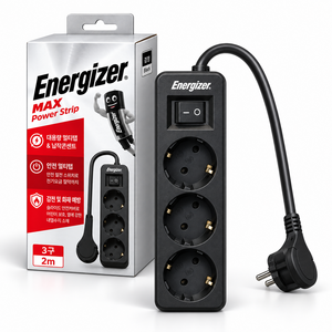 에너자이저 4000W 고용량 과부하차단 납작 멀티탭 3구 콘센트, 1개, 블랙, 2m