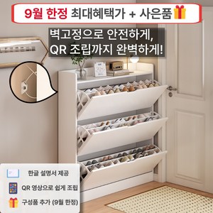 17cm 초슬림 벽고정 좁은현관 틈새 신발장 정리대 공간활용 정리 수납함, 3단, 화이트80x17x120