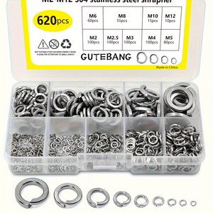 620PCS M2-M12 스프링 잠금 와셔 분류 키트 304 스테인리스강 스프링, 620개