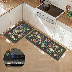 VANLYTPET 주방 발매트 PVC 두꺼운 푹신한 대형 방수 미끄럼방지 세트, 1세트, KR9779 블랙