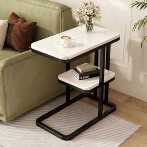 북유럽 사이드 테이블 대리석 패턴 2단 소파 테이블, 화이트 블랙
