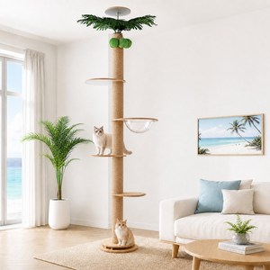 PAWZ Road 실내 고양이 캣폴 야자수 스크래쳐 대형 캣타워 205cm~265cm 아크리 해먹 + 턴테이블 장난감 + 발판, 1개, 베이지