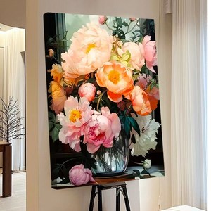 votgl 보석십자수 캔버스형 DIY 액자형 풍경 인물 꽃식물50x40cm, 047꽃, 1개