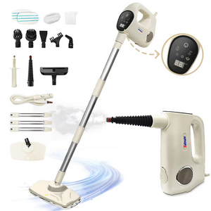 Voltmate 핸디형 스팀청소기 12 in 1 고압 핸디 터치스크린 스팀 밀대 주방 화장실 거실 창문 소파 등 스팀 고온 살균 스팀청소기, 베이지, 1개