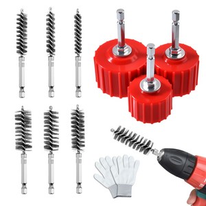 SPEEDWOX 9pcs 구리관 클리너 세트 전동드릴용 내부 금속 파이프 청소 도구 1/2" 3/4" 1" 튜브 브러시 6pcs 청소 브러시 및 장갑 1쌍 포함, 9개