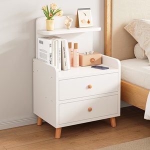 Kurua 침대 협탁 원목 2단 서랍장 수납장 발통형 거실 쇼파 침실, 강한 하중/소재+높이 증가+화이트