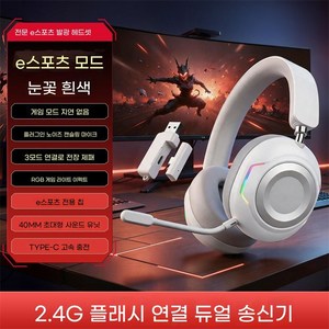 Zoovit 노이즈 캔슬링 무선 이어폰 RGB 게이밍 헤드셋 저지연 TYPE-C 충전, 화이트, D3