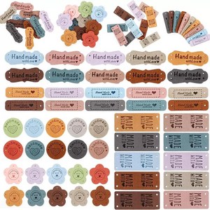 픽클리 수제 PU 가죽 라벨 세트 재봉용 구멍형 엠보싱 의류 DIY 장식 라벨 10색상 5스타일, 50개, 혼합색상