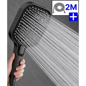 라움비 2M 호스 + 폭포수 수압상승 3단 샤워기헤드 가정용 원룸, 크롬블랙, 1개