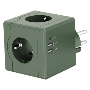 티메코 SF코팅 큐브 디자인 멀티탭 4000W 고용량 3구 (USB-A 2개 C타입 1개), 1개, 그린, 7.6cm