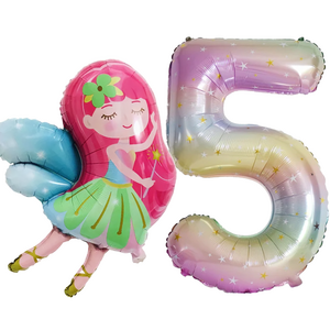 파파 파티 오로라 별장식 스타 숫자 풍선 생일 셀프 사진, 1개, 5 + 요정