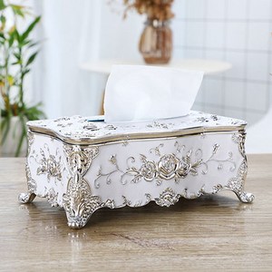 COVERONE 고급스러운 디자인 우아한 유럽 스타일 티슈 박스 거치대, 1개, 23*13*10cm 화이트