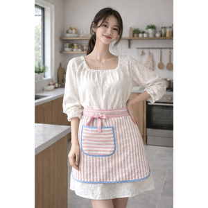 프리미엄 타올 스트라이프 허리앞치마 주방 카페 어린이집 미용실 수납주머니, 1개, 핑크