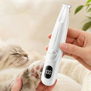 RichMagic 반려동물 발바닥 바리깡 강아지 고양이 발바닥 바리깡 무선 미니 클리퍼 LED 라이트 탑재 저소음 반려동물 이발기, 1개, 흰색
