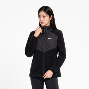 우먼 H2 시그니처 로고 나일론 배색 플리스 후드 자켓 블랙