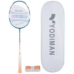 YODIMAN 배드민턴 라켓 풀 카본 5U 초경량 남녀 프로급, 1개, 피코크블루
