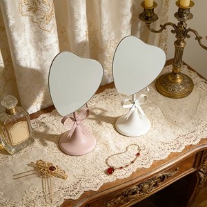 유니크 하트 리본 화장대 거울 탁상거울, 아이보리