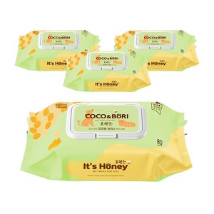 코코와보리 잇츠 허니 프렌즈 도톰 엠보 저자극 반려동물 물티슈, 80개입, 4개