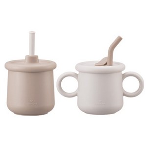 락앤락 리틀럽 실리콘 빨대컵 일반형 + 스파우트형 세트, 200ml, 1세트, 크림 + 베이지