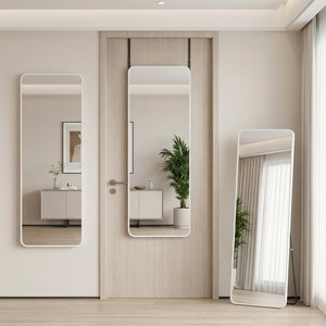안토크 전신거울 3in1 벽거울 문걸이거울 35*120cm, 화이트-둥근