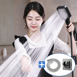 워터블리 초강력 수압상승 샤워기헤드 호스 세트 7단모드 거치대 세트, 건그레이, 1세트