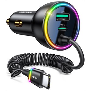 로코렌 70W 초고속 차량용 충전기 3포트 시거잭 PD QC 고속충전 USB C타입 멀티 어댑터, 1.6M 케이블
