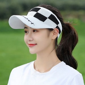 여성 파크 골프 모자 챙넓은 체크 썬캡 등산 테니스 스포츠 모자, 1개, 화이트